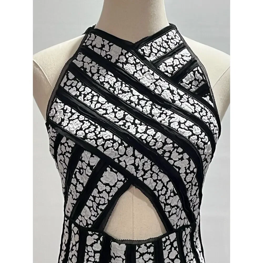 Proenza Schouler Printed Pleated Black White Fit and Flare Sleeveless Dress Sz 2